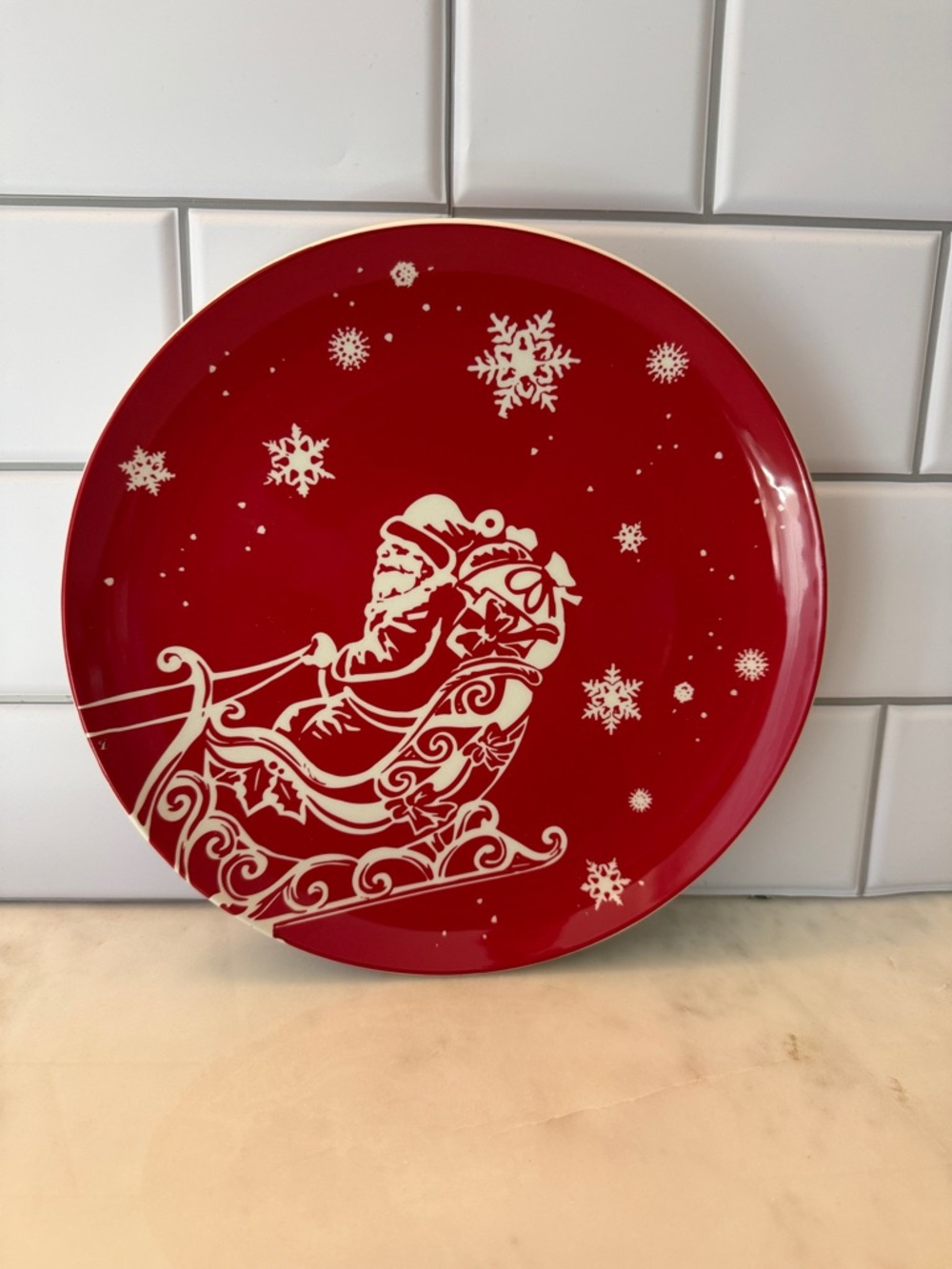 Festive Red Santa Sleigh Holiday Salad Plate 8.75 in Diameter